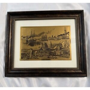 Vintage Art Old Steel Engraving Gold Foiled Framed City Of New Orleans MCM